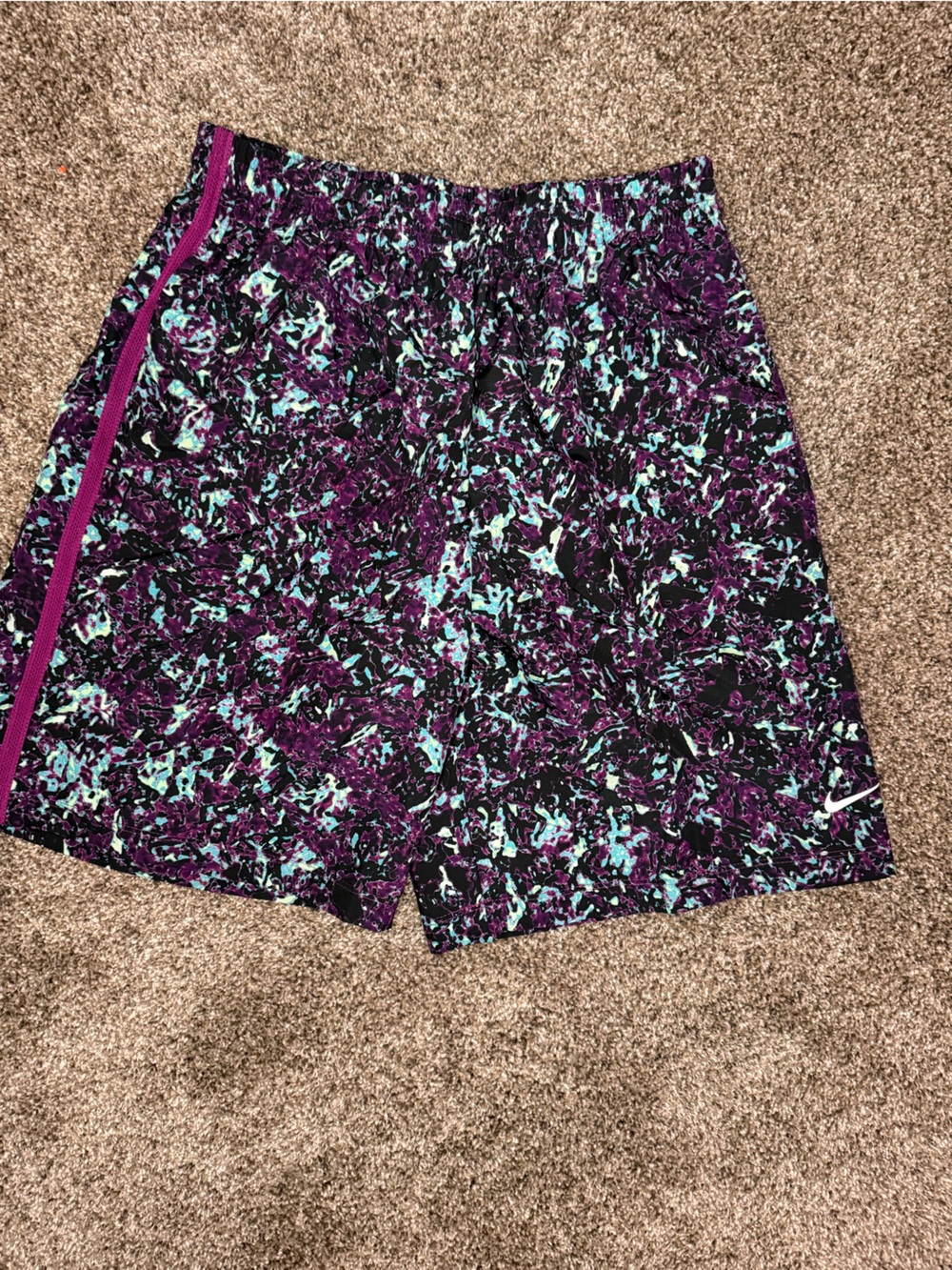 Nike Black Athletic Shorts with Purple and Teal Abstract Print - Picture 1 of 6